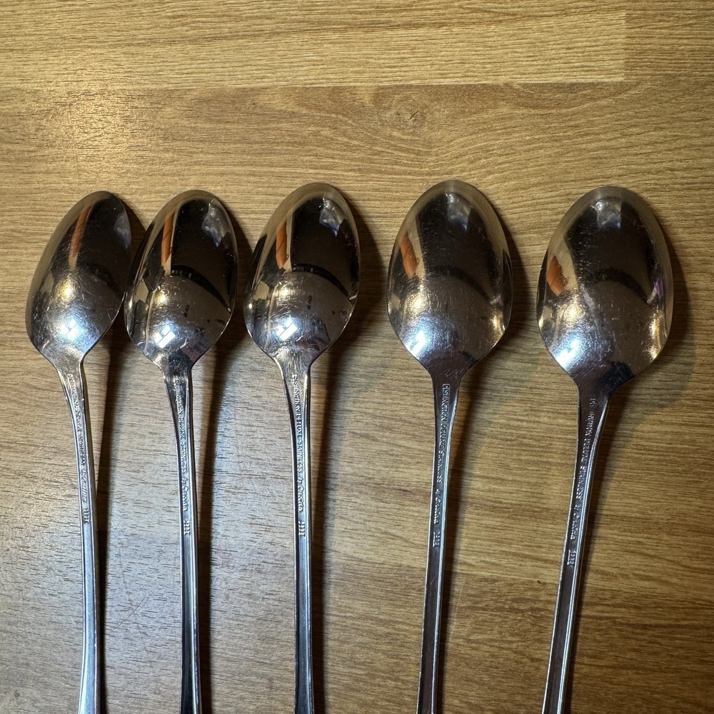 KENNETT SQUARE 5 Iced Tea Spoons Oneida Distinction Deluxe Stainless HH - Picture 8 of 12
